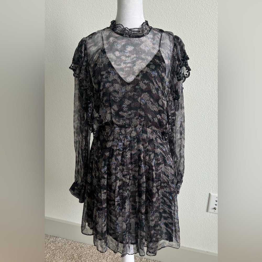IRO Tinkle, abstract patterned Black blue purple Long Sleeve dress - Picture 2 of 16